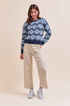 Fuzzy Texture Floral Sweater in Blue