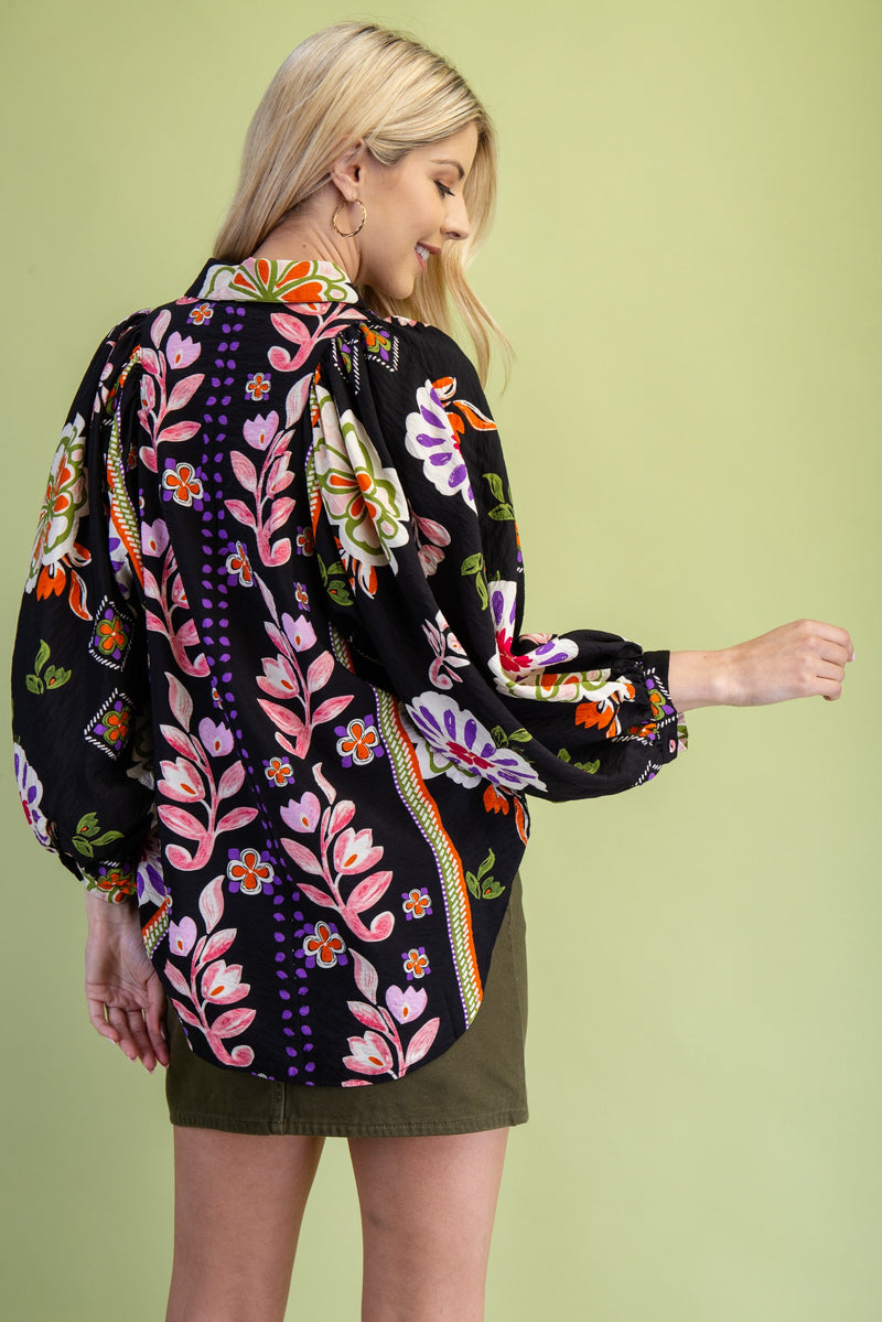 Mertle Floral Print Loose Fit Button Down Shirt