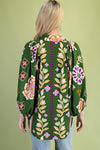 Mertle Floral Print Loose Fit Button Down Shirt in Green Floral
