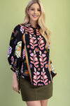 Laura Pleated Front Solid Black Blouse