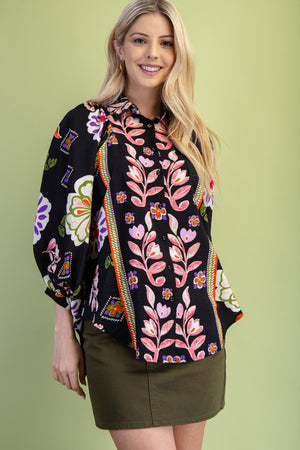 Mertle Floral Print Loose Fit Button Down Shirt