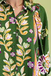 Mertle Floral Print Loose Fit Button Down Shirt in Green Floral