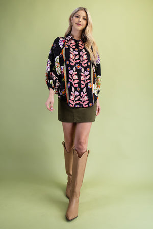 Mertle Floral Print Loose Fit Button Down Shirt