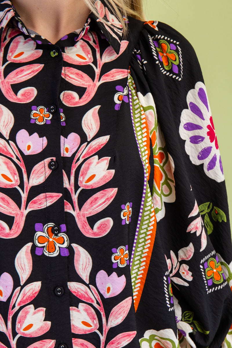 Mertle Floral Print Loose Fit Button Down Shirt