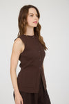 Piper Button Down Sleeveless Knit Vest in Brown