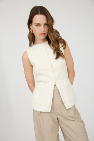 Piper Button Down Sleeveless Knit Vest in Cream