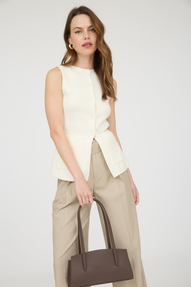 Piper Button Down Sleeveless Knit Vest in Cream