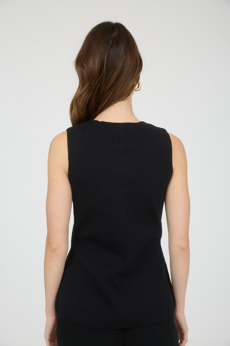 Piper Button Down Sleeveless Knit Vest in Black