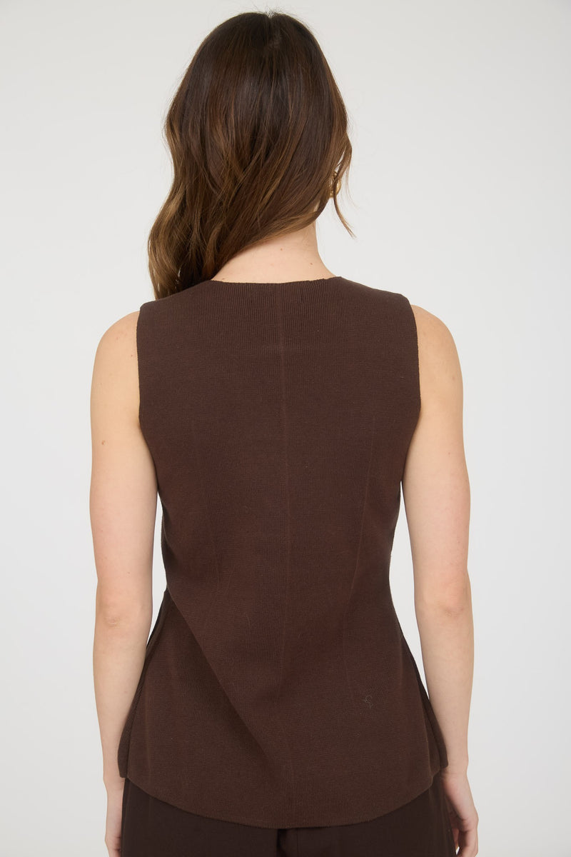 Piper Button Down Sleeveless Knit Vest in Brown