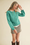 Kendra Pattern Puff Sleeve Sweater in Kelly Green