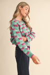 Fuzzy Cherry Sweater in Emerald Berry