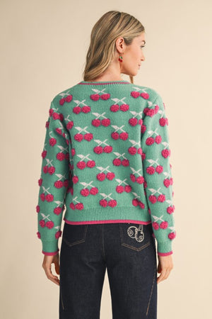Fuzzy Cherry Sweater in Emerald Berry