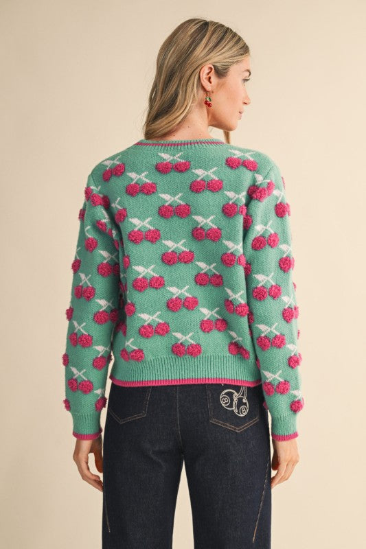Fuzzy Cherry Sweater in Emerald Berry