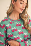 Fuzzy Cherry Sweater in Emerald Berry