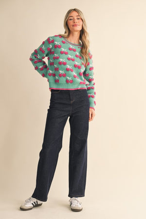 Fuzzy Cherry Sweater in Emerald Berry