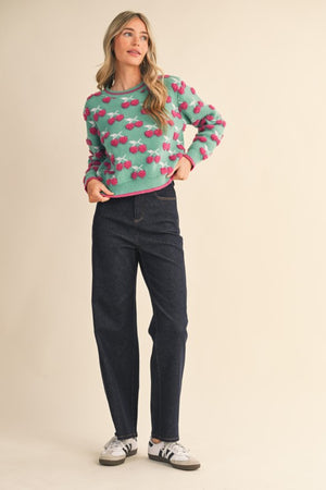 Fuzzy Cherry Sweater in Emerald Berry