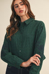 Polka Dot Floral Embroidery Cotton Button Up Top