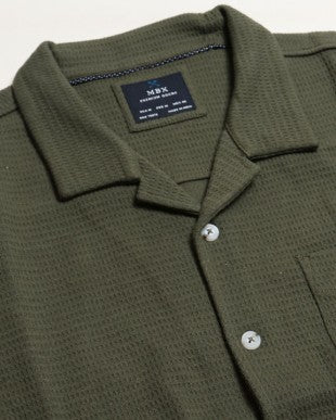 Matt Light Olive Waffle Knit Button Down