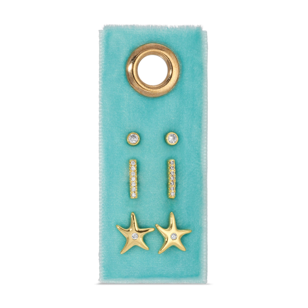 Starfish Velvet Set of 3 Earring Stud Set