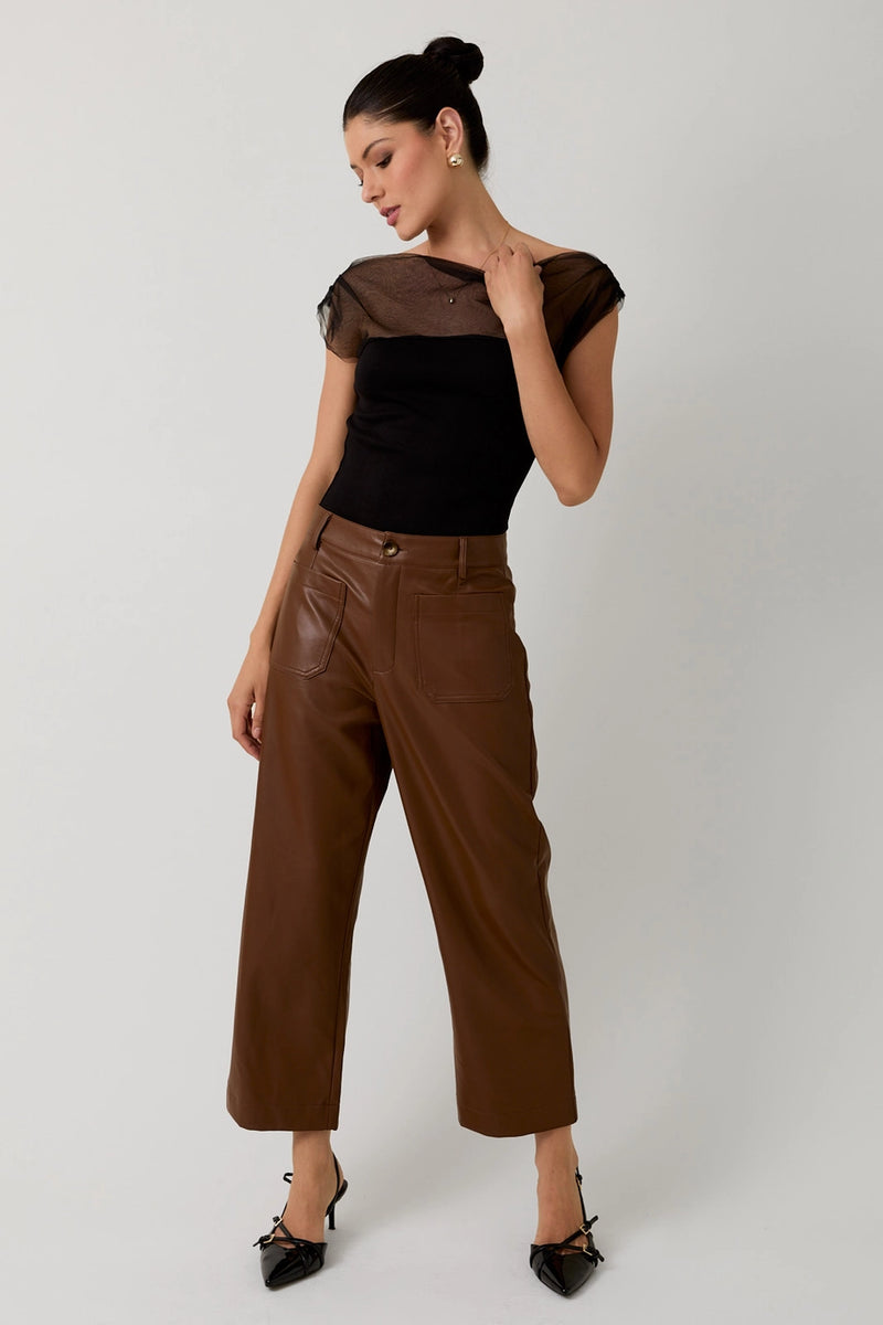 Harley Mesh & Ponti Mix Drape Top in Black