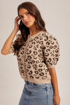 Sara Animal Print Short Sleeve Cardigan Sweater by Hem & Thread