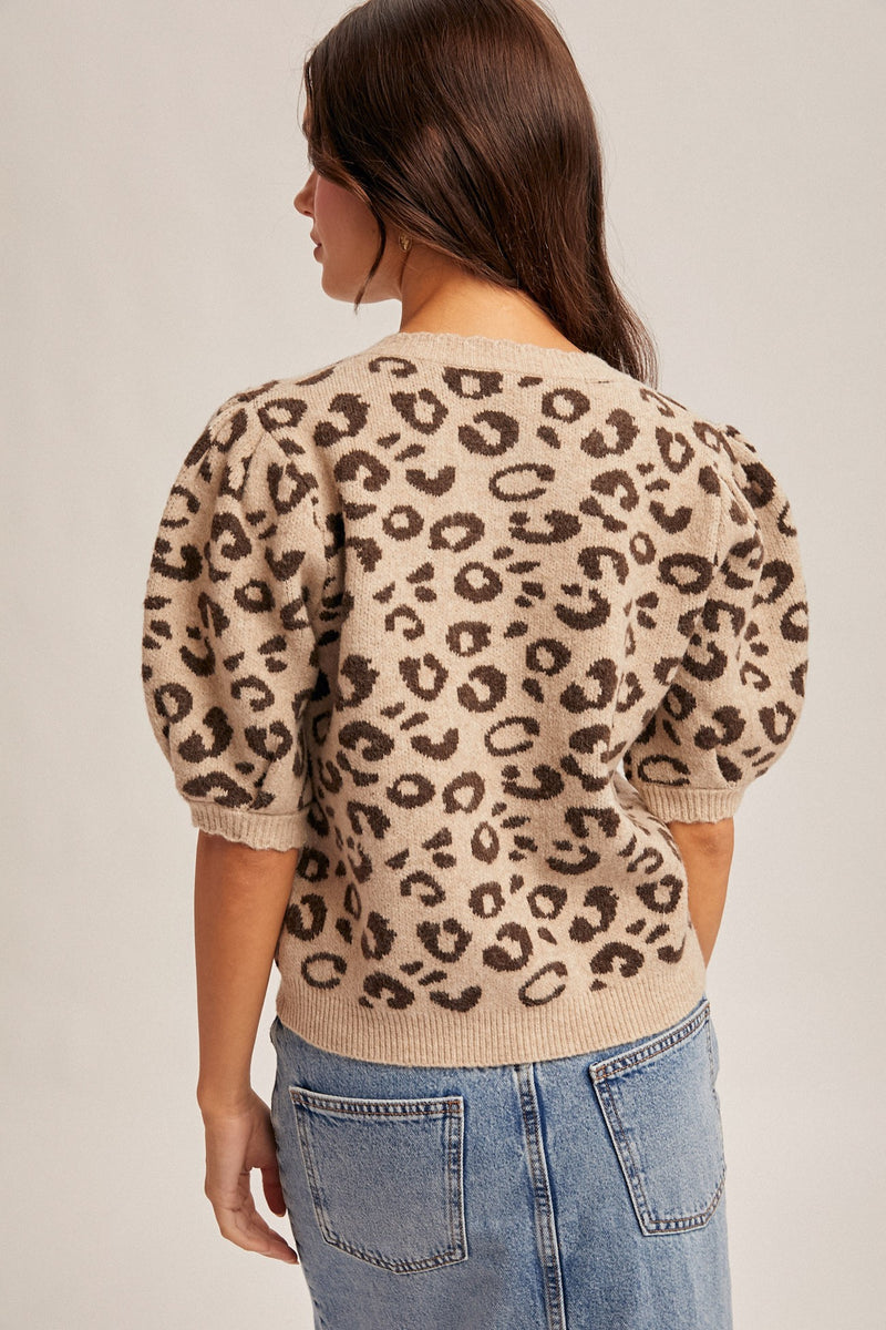 Sara Animal Print Short Sleeve Cardigan Sweater by Hem & Thread