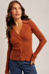 Stella Front Twist Collared Sweater Knit Top in Brown by Hem & Thread