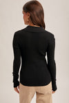 Stella Front Twist Collared Sweater Knit Top in Black by Hem & Thread