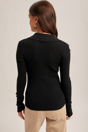 Stella Front Twist Collared Sweater Knit Top in Black by Hem & Thread