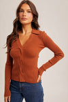 Stella Front Twist Collared Sweater Knit Top in Brown by Hem & Thread
