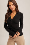 Salli Scallop Edge Button Down Sweater Vest in Dark Brown by Le Lis