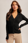 Stella Front Twist Collared Sweater Knit Top in Black by Hem & Thread