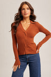 Salli Scallop Edge Button Down Sweater Vest in Dark Brown by Le Lis