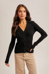 Stella Front Twist Collared Sweater Knit Top in Black by Hem & Thread