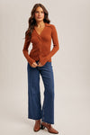 Stella Front Twist Collared Sweater Knit Top in Brown by Hem & Thread