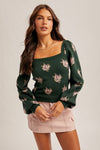 Sasha Square Neck Puff Sleeve Floral Sweater by Hem & Thread