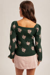 Sasha Square Neck Puff Sleeve Floral Sweater by Hem & Thread