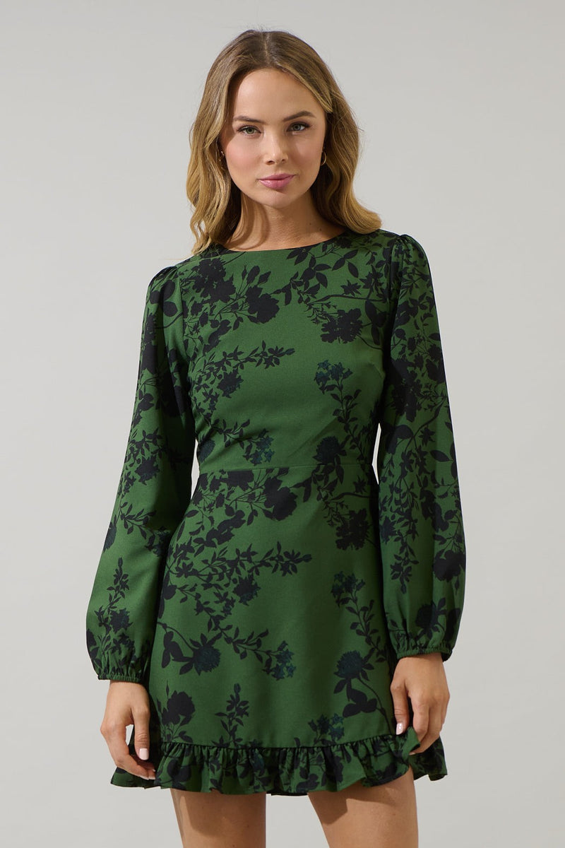 Tindrie Floral Ruffle Flounce Mini Dress OLIVE-BLACK / S by Sugarlips