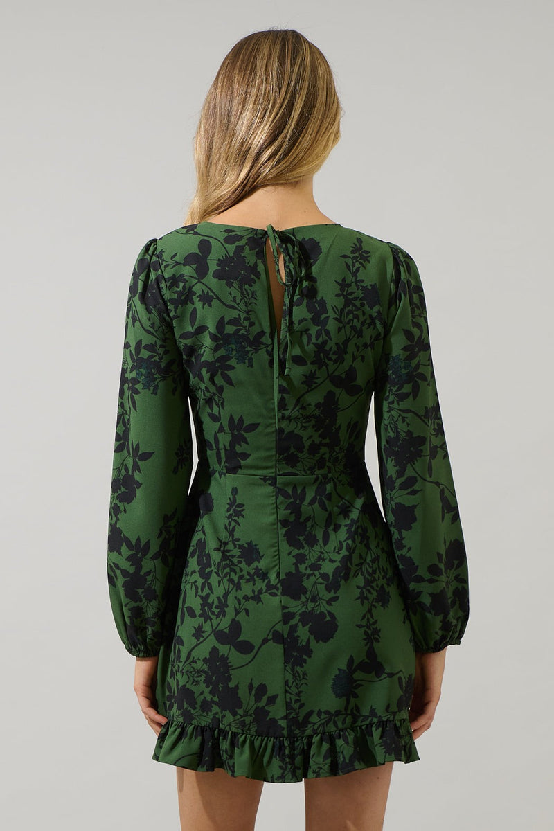 Tindrie Floral Ruffle Flounce Mini Dress OLIVE-BLACK / S by Sugarlips Tindrie Floral Ruffle Flounce Mini Dress OLIVE-BLACK / S by Sugarlips