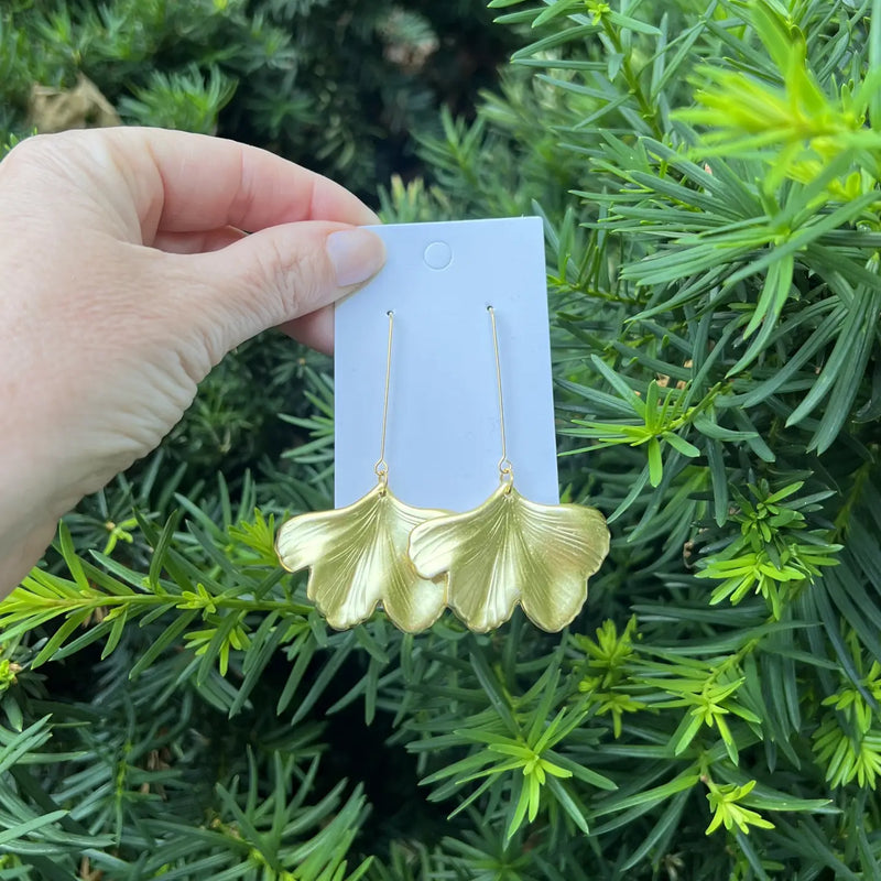 Gold Ginkgo Leaf Statement Earrings