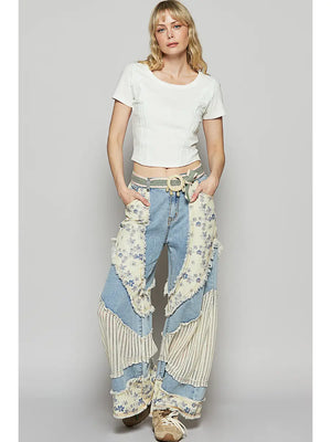Tracie Floral Print Crochet Casual Jeans by POL