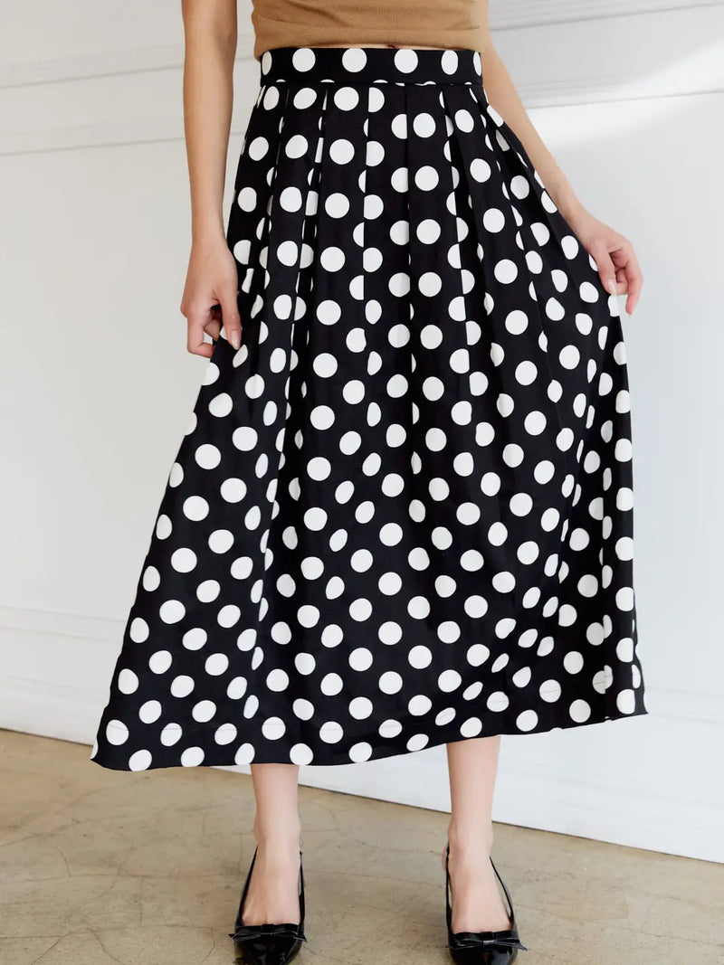 Polka Dot Pleated Circle Midi Skirt