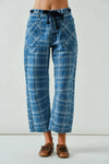 Aaron & Amber Plaid Barrel Jean With Belt