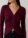 Courtney V-Neck Front Hook & Eye Top in Maroon