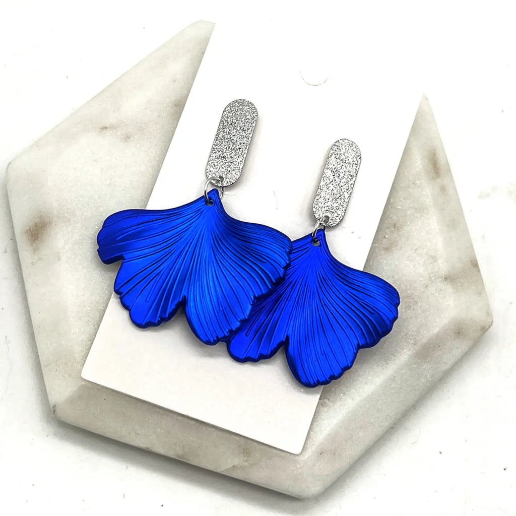 Royal Blue Ginkgo Leaf Handmade Earrings