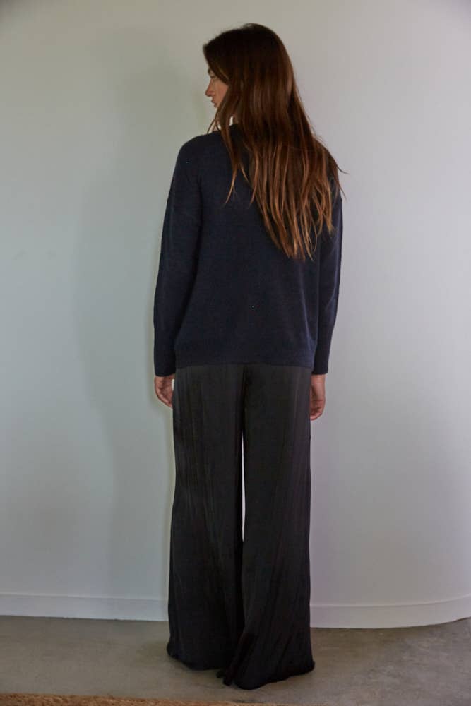 By Together Knit Sweater Sequin Detail Pullover Top in Dark Navy