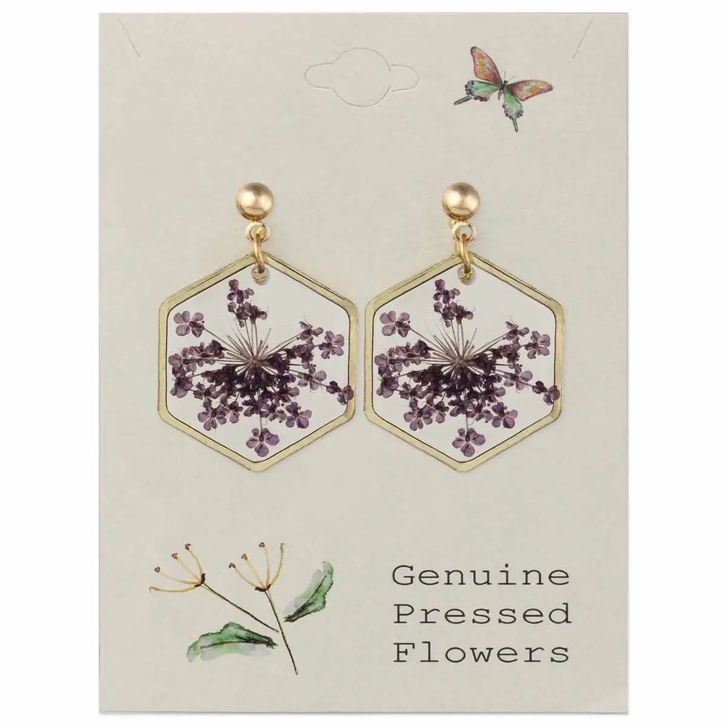 Pressed and Dried Purple Floral Earrings