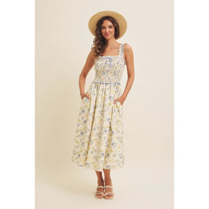 Lyndsi Floral Smocked Midi Dress With Bow