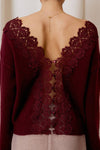 Rita Back Lace Trim Long Sleeve Sweater in Wine