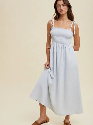 Donna Striped Self Tie Shoulder Straps Maxi Dress